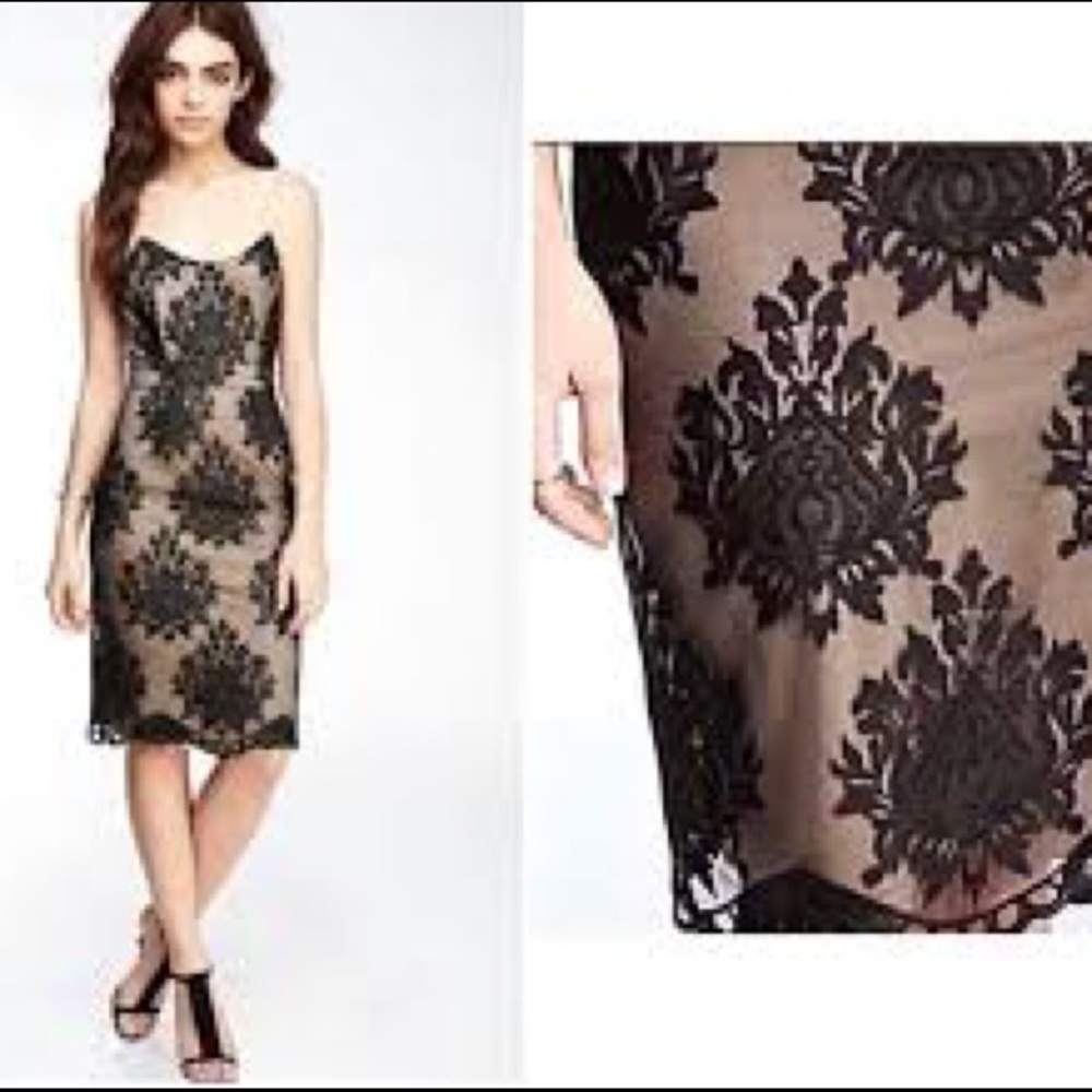 Black lace and nude dress